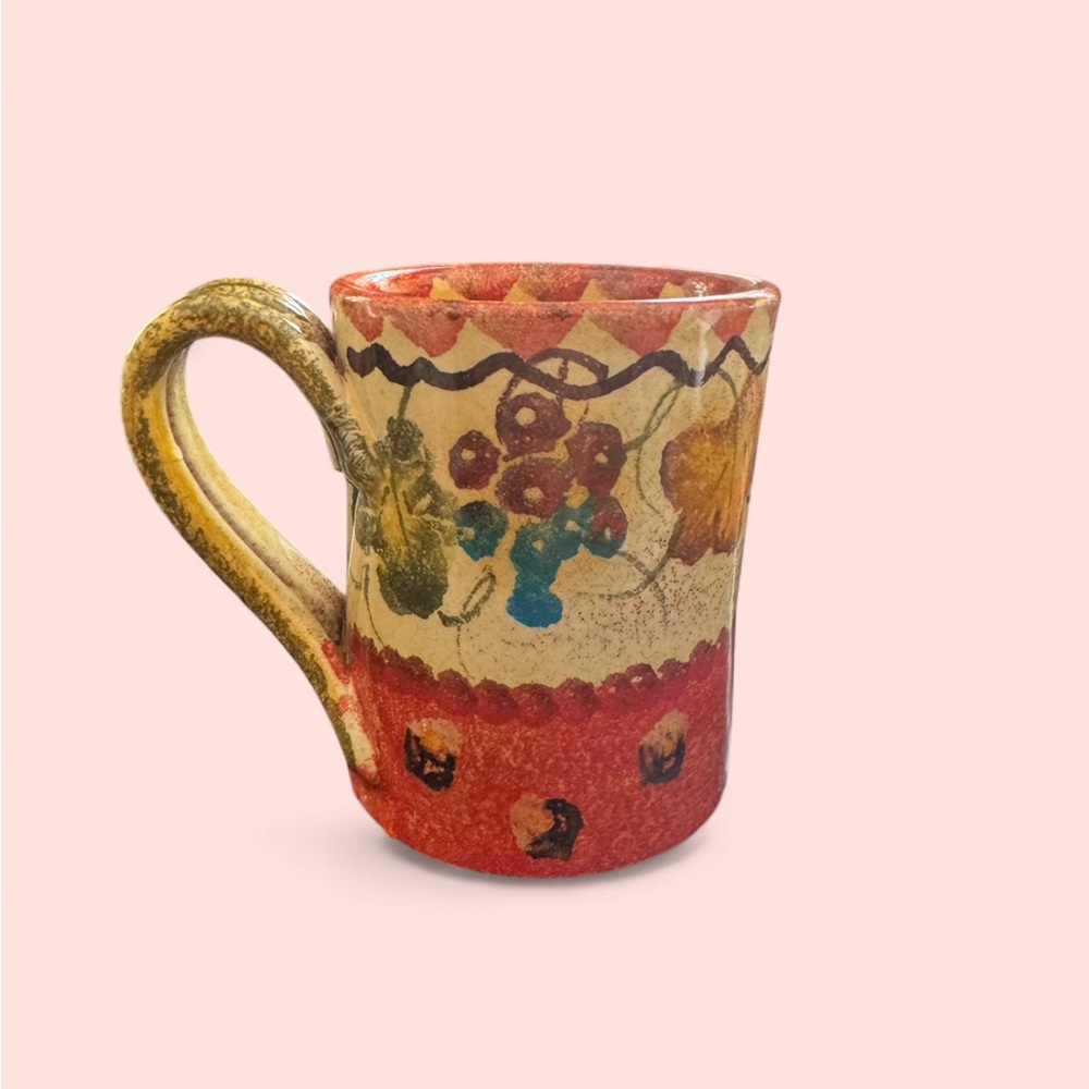 Floral Patterned Red and Yellow Mug